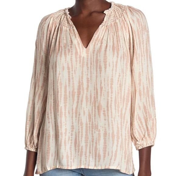 Bobeau | Long Sleeve Smocked Collar Top - Picture 1 of 6